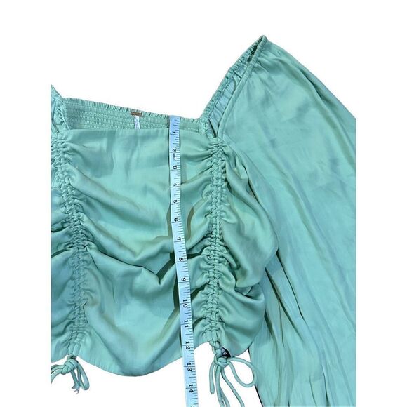 Free People laria Blouse Pleated Adjustable Drawstring Puff Sleeve bright Mint g - Picture 9 of 15